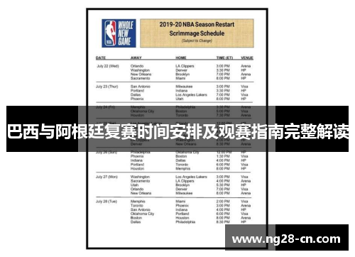 巴西与阿根廷复赛时间安排及观赛指南完整解读