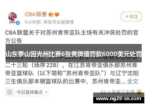 山东泰山因光州比赛6张黄牌遭罚款6000美元处罚