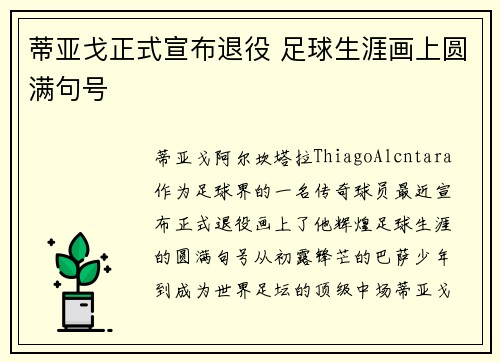 蒂亚戈正式宣布退役 足球生涯画上圆满句号